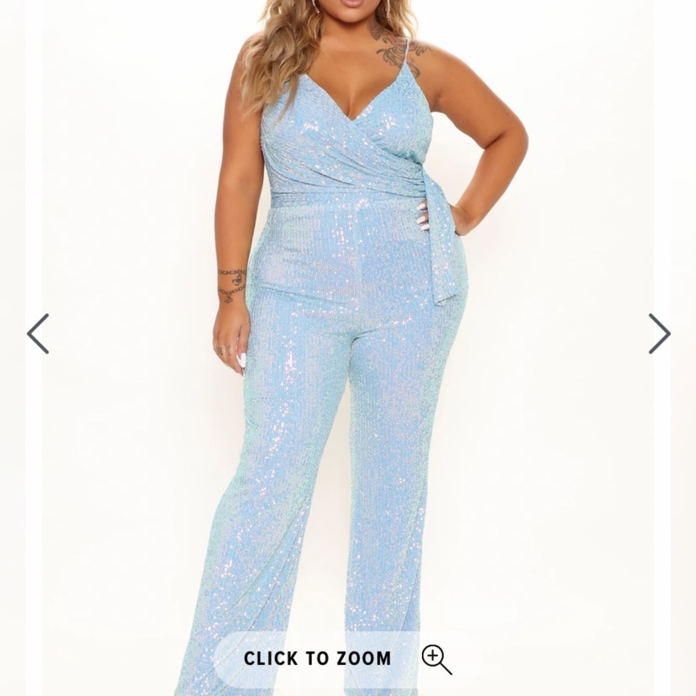 Fashion Nova Light Blue Sequin Jumpsuit